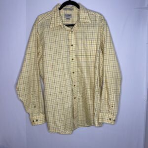 LL Bean Shirt Mens L Yellow Twill Windowpane‎ Traditional Fit Wrinkle Resistant